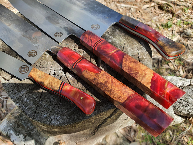 Savage Completed Knife Set Blood red Hybrid scales.