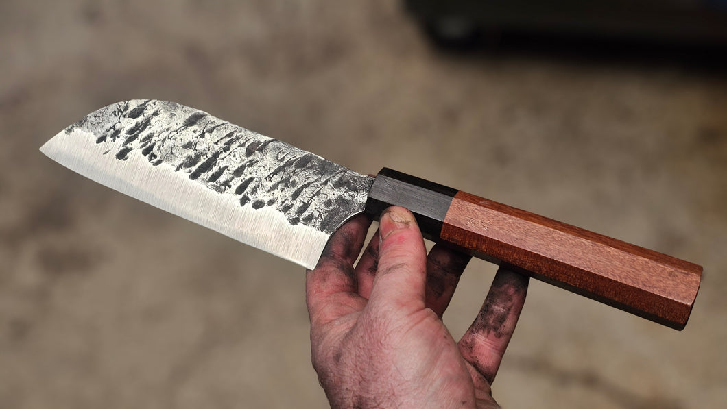 Japanese Stripped Santoku - Wooden Wa Handle
