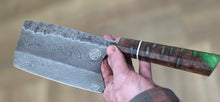 Load image into Gallery viewer, Damascus Cleaver - Emerald Banksia Resin Wa Handle