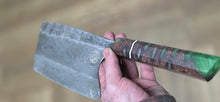 Load image into Gallery viewer, Damascus Cleaver - Emerald Banksia Resin Wa Handle